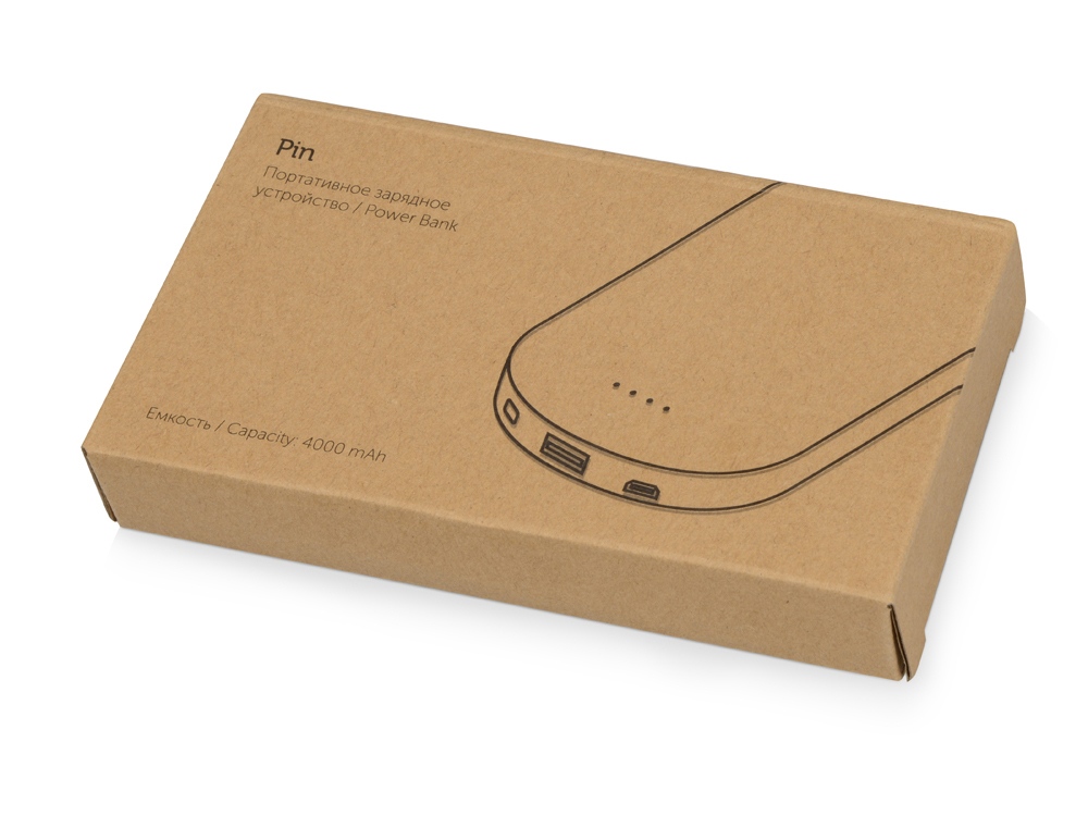 картинка Портативное зарядное устройство Pin на 4000 mAh с большой площадью нанесения и клипом для крепления к одежде или сумке, белый от интернет-магазина сувениров и бизнес-подарков Gifts-Moskva.RU г. Москва