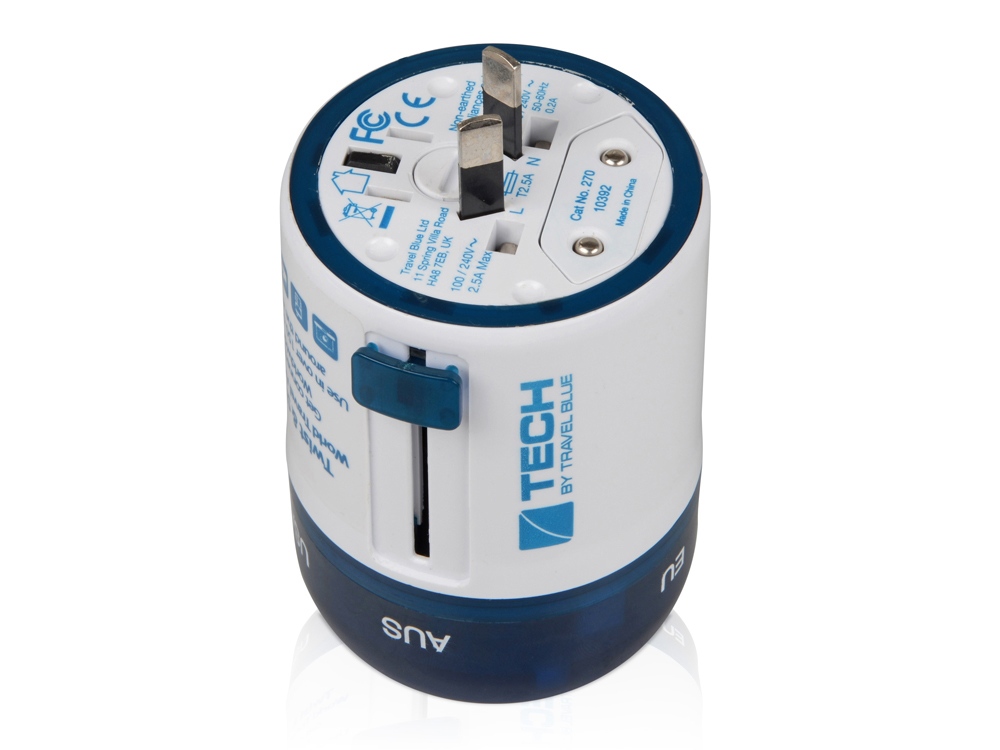 картинка Адаптер с 2-умя USB-портами для зарядки Travel Blue Twist & Slide Adaptor голубой/белый от интернет-магазина сувениров и бизнес-подарков Gifts-Moskva.RU г. Москва