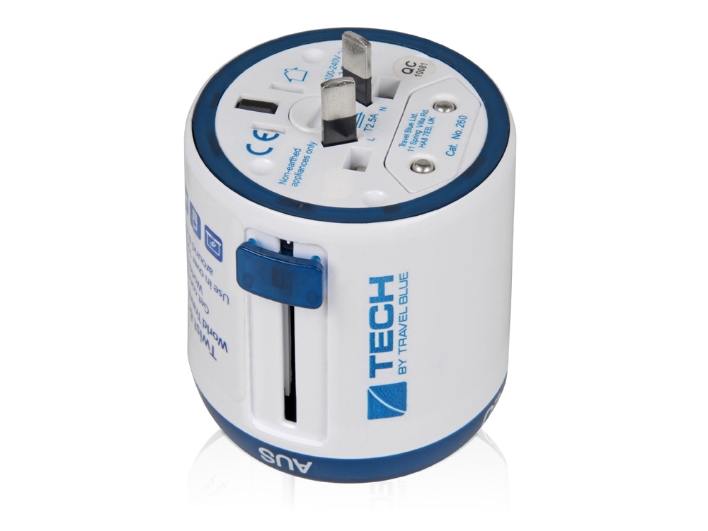 картинка Адаптер Travel Blue Twist & Slide Travel Adaptor, голубой/белый от интернет-магазина сувениров и бизнес-подарков Gifts-Moskva.RU г. Москва