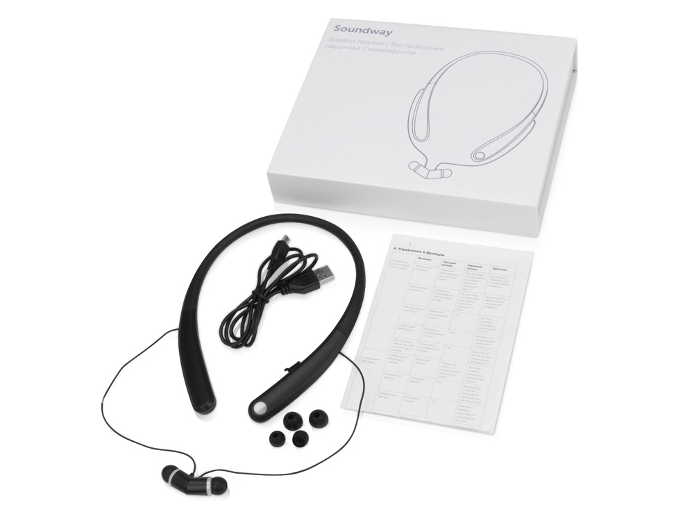 картинка Беспроводные наушники с микрофоном Soundway, черный/белый от интернет-магазина сувениров и бизнес-подарков Gifts-Moskva.RU г. Москва