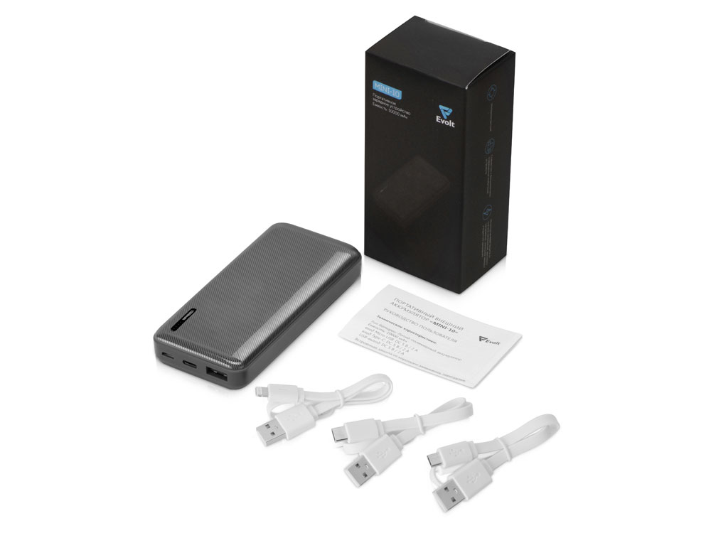 картинка Внешний аккумулятор Evolt Mini-10, 10000 mAh, серый от интернет-магазина сувениров и бизнес-подарков Gifts-Moskva.RU г. Москва
