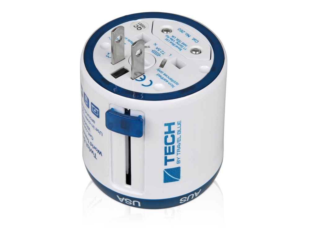 картинка Адаптер Travel Blue Twist & Slide Travel Adaptor, голубой/белый от интернет-магазина сувениров и бизнес-подарков Gifts-Moskva.RU г. Москва