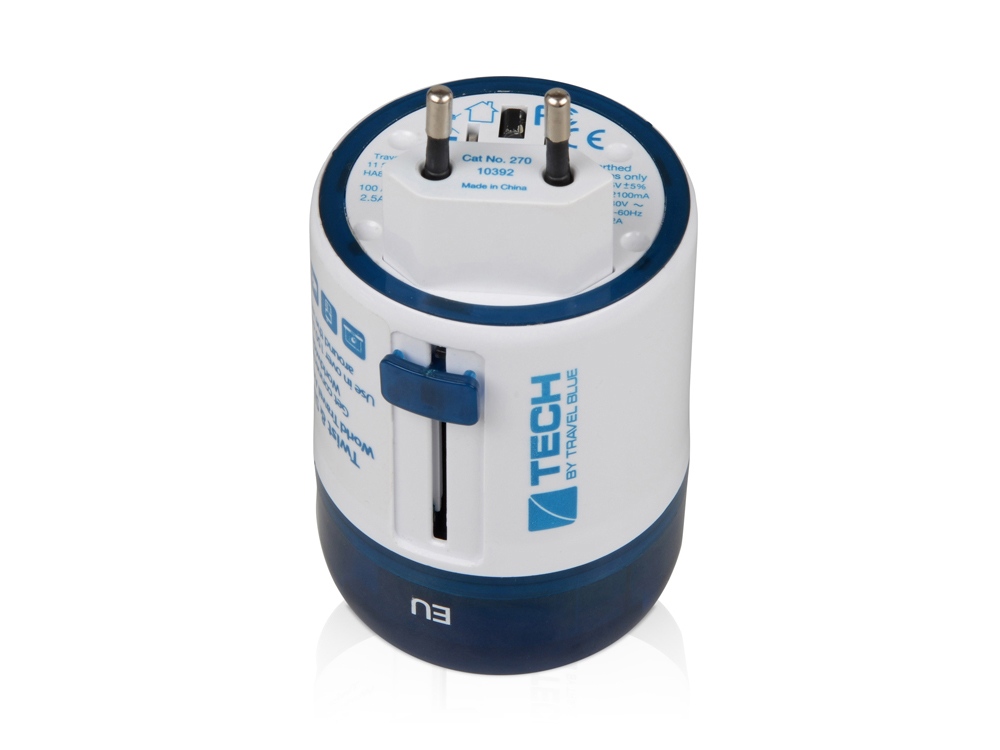 картинка Адаптер с 2-умя USB-портами для зарядки Travel Blue Twist & Slide Adaptor голубой/белый от интернет-магазина сувениров и бизнес-подарков Gifts-Moskva.RU г. Москва
