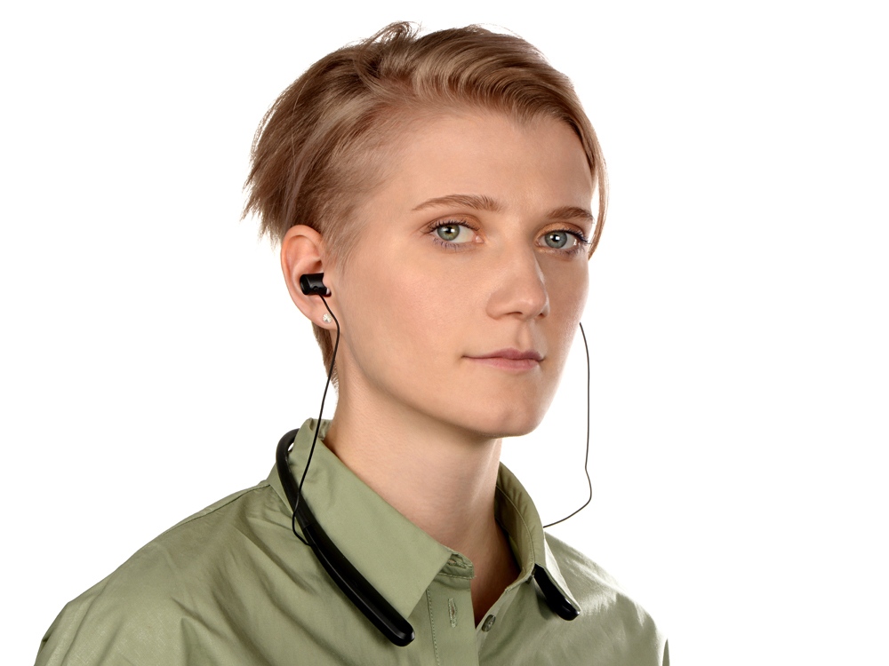 картинка Беспроводные наушники с микрофоном Soundway, черный/белый от интернет-магазина сувениров и бизнес-подарков Gifts-Moskva.RU г. Москва