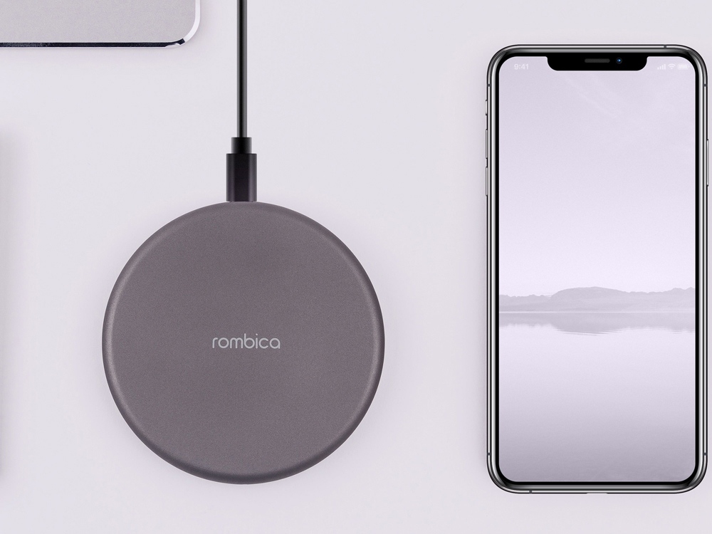 картинка Беспроводное зарядное устройство Rombica NEO Q1 Quick, серый от интернет-магазина сувениров и бизнес-подарков Gifts-Moskva.RU г. Москва