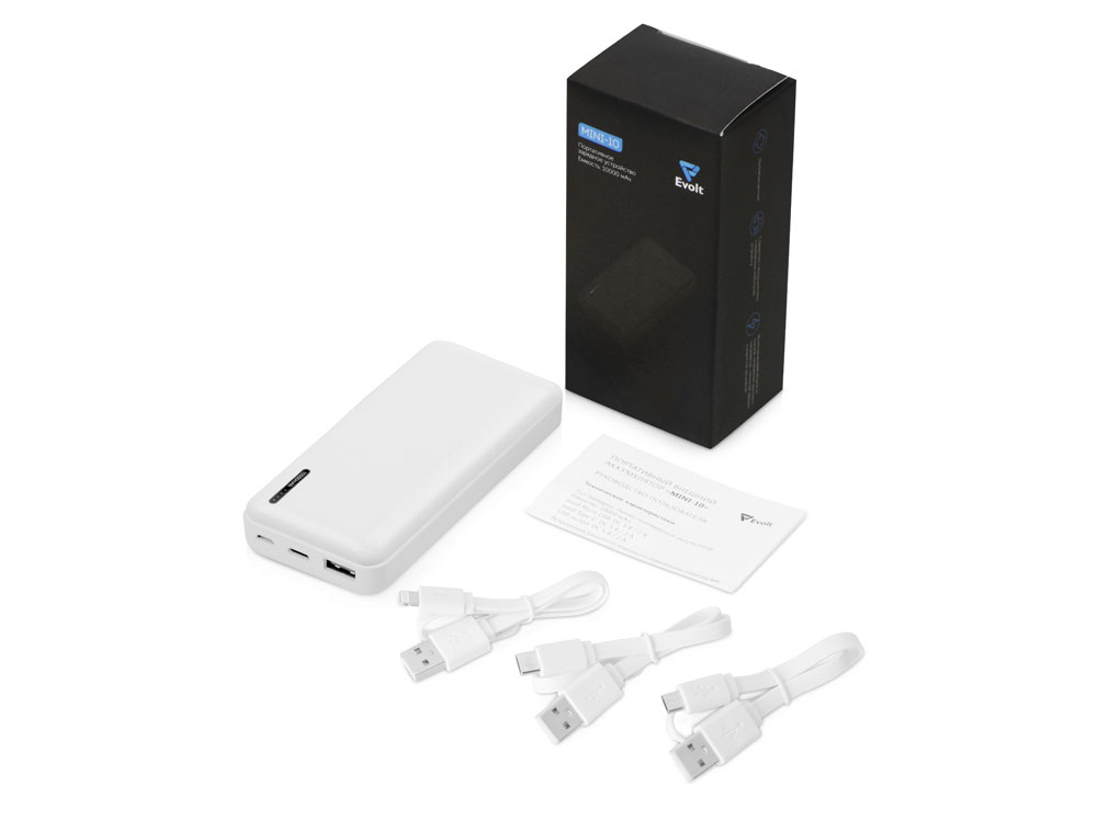 картинка Внешний аккумулятор Evolt Mini-10, 10000 mAh, белый от интернет-магазина сувениров и бизнес-подарков Gifts-Moskva.RU г. Москва