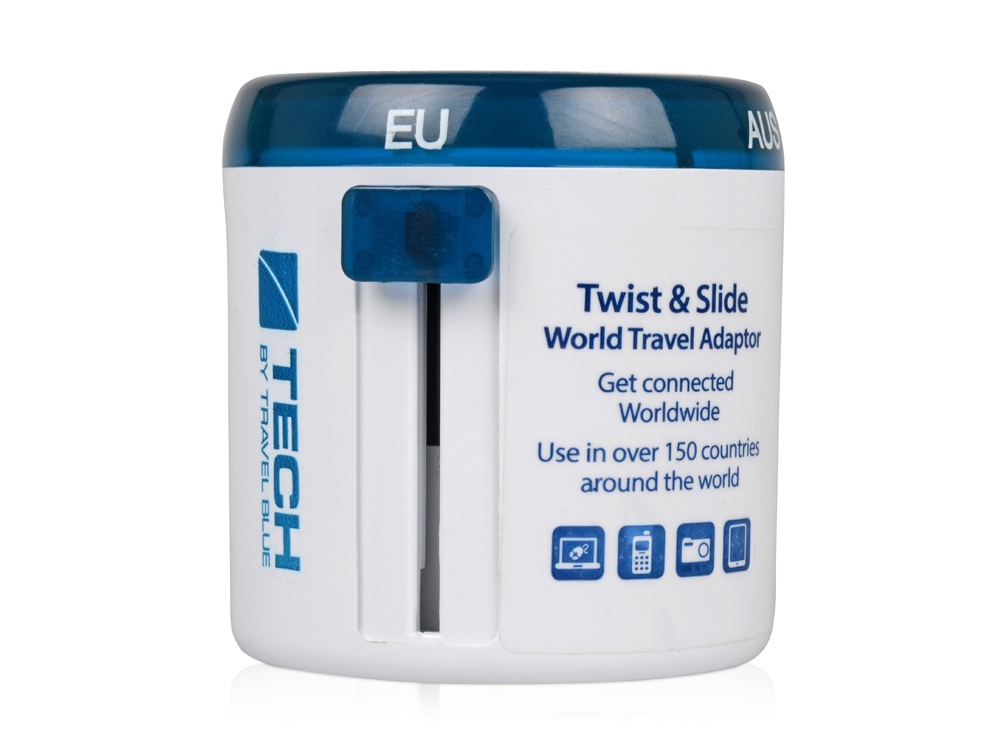 картинка Адаптер Travel Blue Twist & Slide Travel Adaptor, голубой/белый от интернет-магазина сувениров и бизнес-подарков Gifts-Moskva.RU г. Москва