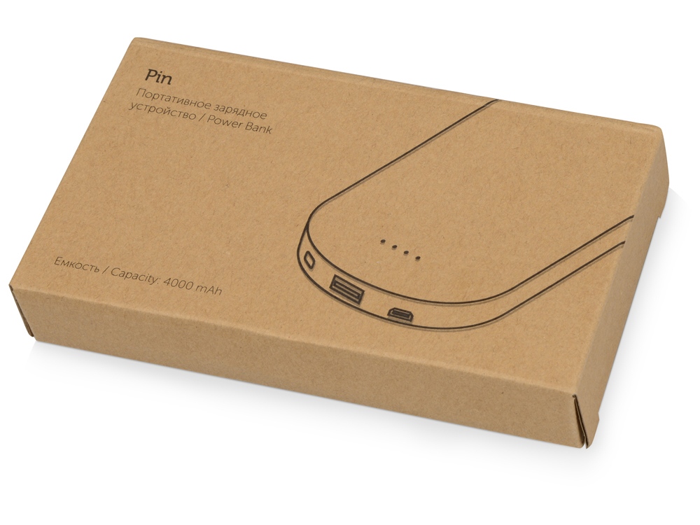 картинка Портативное зарядное устройство Pin на 4000 mAh с большой площадью нанесения и клипом для крепления к одежде или сумке, черный от интернет-магазина сувениров и бизнес-подарков Gifts-Moskva.RU г. Москва