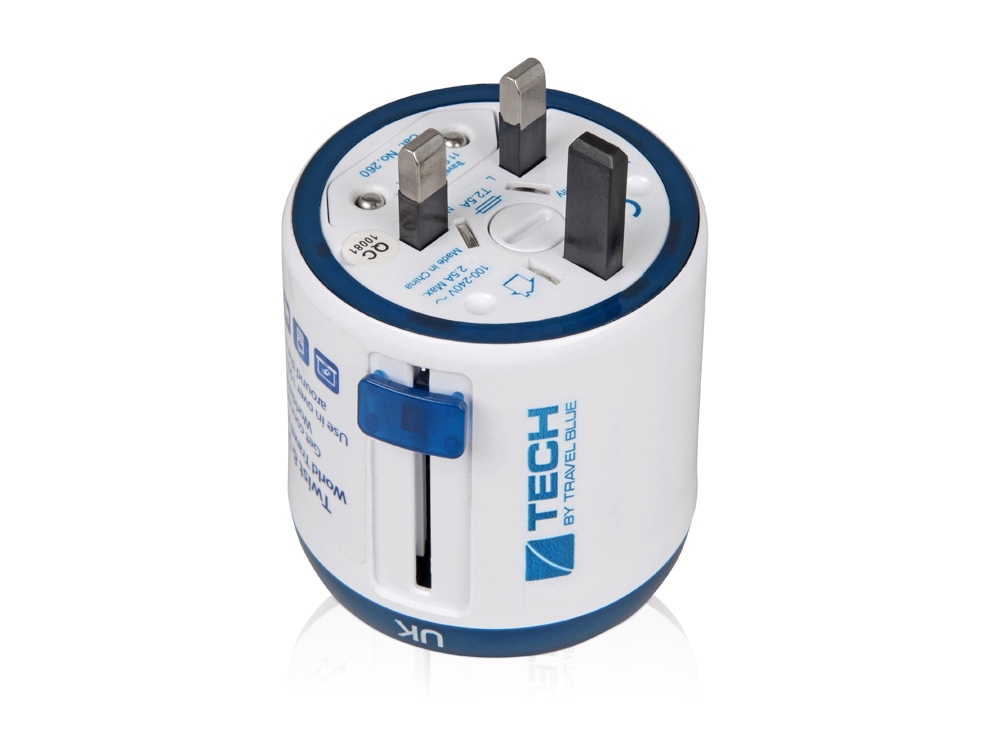 картинка Адаптер Travel Blue Twist & Slide Travel Adaptor, голубой/белый от интернет-магазина сувениров и бизнес-подарков Gifts-Moskva.RU г. Москва